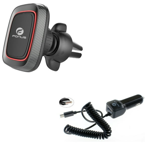 Type-C 3.1A Charger w Air Vent Magnetic Car Mount J2P for LG Stylo 5 4 Plus - Microsoft Lumia 950 - Motorola One, Moto Z4 Z3 Play Z2 Play Z Play Droid Force Droid X4 G7 Power Play G6