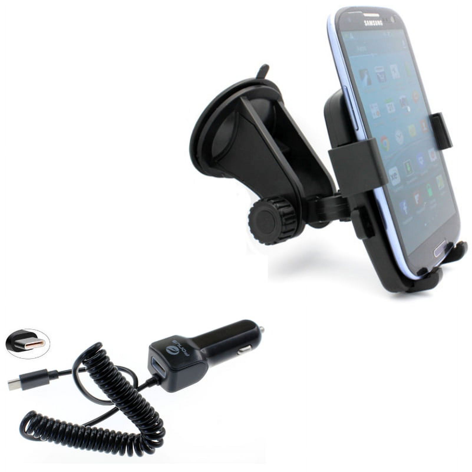 Type-C 3.1A Charger w Holder Windshield Car Mount P2W for Acer Liquid Jade Primo - Alcatel PulseMix, 7, Idol 5S 5 4S - ASUS Zenfone V Live, ROG Phone, AR 6 5z 4 Pro - Blackberry Motion, Key2 - image 1 of 13