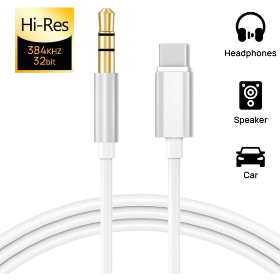 Type C to 3.5mm Audio Aux Jack Adapter USB C to 3.5mm Audio Cord Car Aux Cable Headphone Adapter for Google Pixel 3/4/4 XL, Moto Z, Samsung Galaxy S20/S20+/Note 10/10+/S9/S9+/S8 More - White