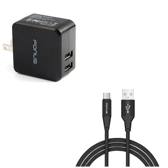 Type-C 6ft USB Cable w 17W Home Charger P1Q for BLU G9, Vivo XI Plus 5 - CAT S61 S48c - Coolpad Legacy - Essential Phone (PH-1) - Google Pixel XL 3a XL 3 XL 2 XL Slate 12.3 - HTC Bolt, U11, 10