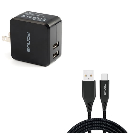 Type-C 6ft USB Cable w 17W Home Charger Q3G for BLU G9, Vivo XI Plus 5 - CAT S61 S48c - Coolpad Legacy - Essential Phone (PH-1) - Google Pixel XL 3a XL 3 XL 2 XL Slate 12.3 - HTC Bolt, U11, 10