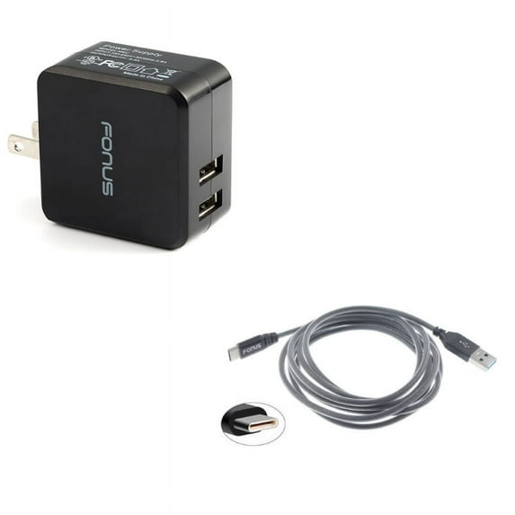 Type-C 6ft USB Cable w 17W Home Charger W2P for Lenovo Moto Tab (10.1) - LG G5, V20, G6, V30 V40 ThinQ, V35 ThinQ, Q7 Plus, G Pad X II 10.1, V50 ThinQ 5G, Stylo 4 Plus, Google Nexus 5X