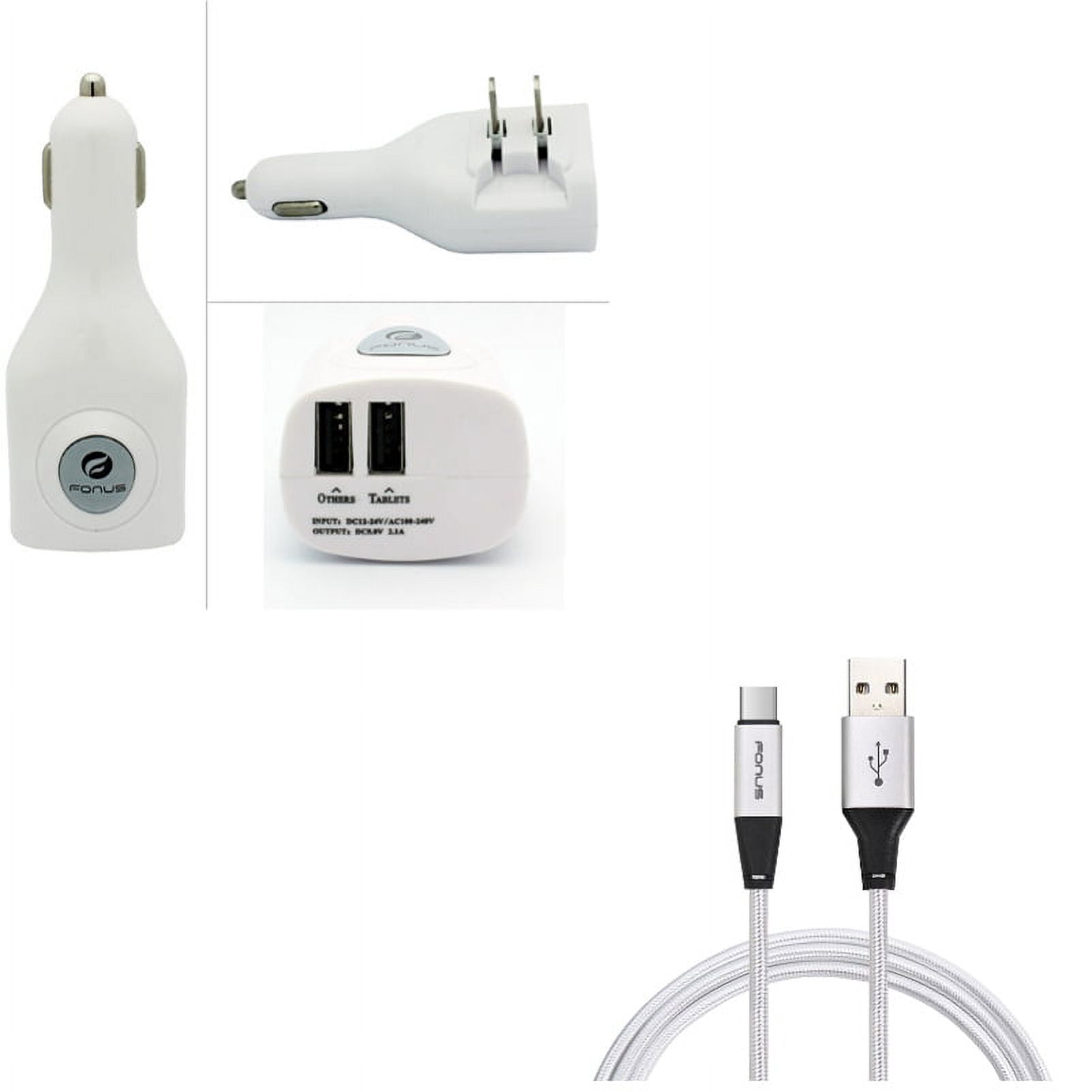 Type-C 6ft USB Cable w 2-Port USB Car Home Charger V7Q for LG G7 ThinQ, Stylo 4 - Motorola One, Moto Z4 Z3 Play Z2 Play Z Play Droid Force Droid X4 G7 Power Play G6 - Nokia 8, 7.1, 3.1 Plus
