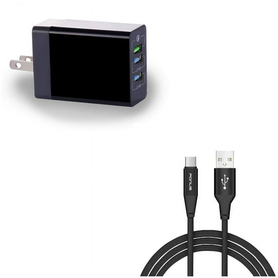 Type-C 6ft USB Cable w 34W Home Charger A4Y for Lenovo Moto Tab (10.1) - LG G5, V20, G6, V30 V40 ThinQ, V35 ThinQ, Q7 Plus, G Pad X II 10.1, V50 ThinQ 5G, Stylo 4 Plus, Google Nexus 5X