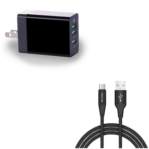 Type-C 6ft USB Cable w 34W Home Charger G9R for BLU G9, Vivo XI Plus 5 - CAT S61 S48c - Coolpad Legacy - Essential Phone (PH-1) - Google Pixel XL 3a XL 3 XL 2 XL Slate 12.3 - HTC Bolt, U11, 10