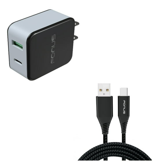 Type-C 6ft USB Cable w 36W Quick Home Charger E2V for Blackberry KEYone, Key2 LE - BLU G9, Vivo XI Plus 5 - CAT S61 S48c - Coolpad Legacy - Essential Phone (PH-1) - Google Pixel XL 3a XL 3 XL