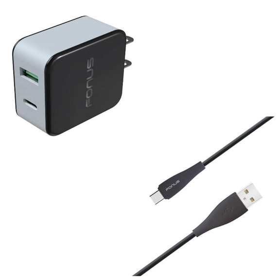 Type-C 6ft USB Cable w 36W Quick Home Charger L1W for Blackberry KEYone, Key2 LE - BLU G9, Vivo XI Plus 5 - CAT S61 S48c - Coolpad Legacy - Essential Phone (PH-1) - Google Pixel XL 3a XL 3 XL