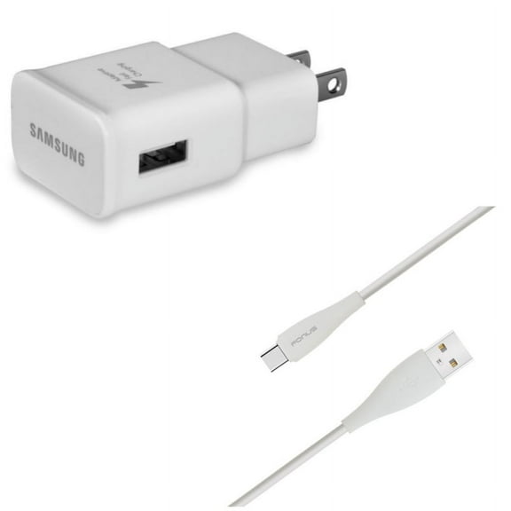 Type-C 6ft USB Cable w Adaptive Fast Home Charger P6A for LG G7 ThinQ, Stylo 4 - Motorola One, Moto Z4 Z3 Play Z2 Play Z Play Droid Force Droid X4 G7 Power Play G6 - Nokia 8, 7.1, 3.1 Plus