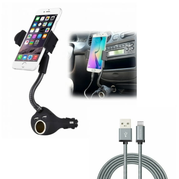 Type-C 6ft USB Cable w Charger Car Mount for Samsung Galaxy A72 5G/A52 5G/A42 5G/A32 5G/A12 5G - Charger Cord Power Wire, Holder DC Socket P5P Compatible With Galaxy A72 5G/A52 5G/A42 5G/A32 5G/A12 5G