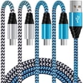 thumbnail image 1 of Type C Cable, USB C Cables Cord 6FT Hootek 4 Pack Type C Charging Cable USB Cable USB C to USB A Cord Android Cables Type C Charging Cords Phone Cables Fast charging cable for Samsung, White+Blue, 1 of 7