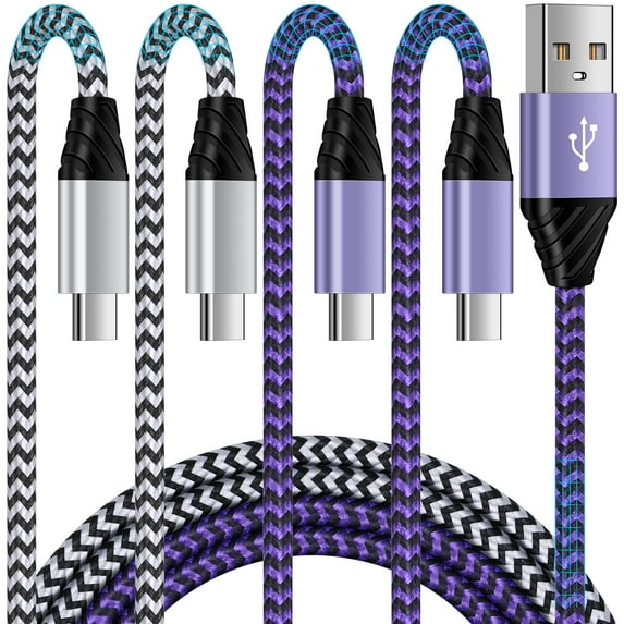 Type C Cable, USB C Cables Cord 6FT Hootek 4 Pack Type C Charging Cable USB Cable USB C to USB A Cord Android Cables Type C Charging Cords Phone Cables Fast charging cable for Samsung, White+Purple