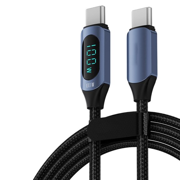 Type C Cable with Digital Readout Window, Braided 100W USB C Power Cord for Desk Phone Tablet Laptop Daily Use