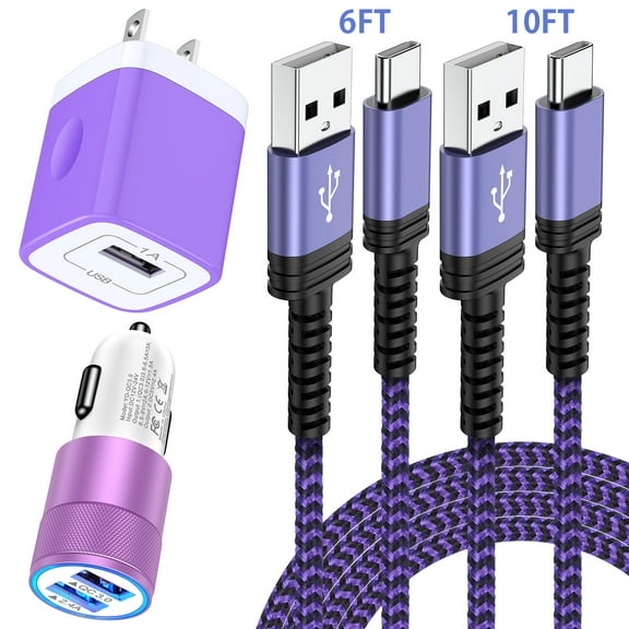 Type C Car Charger,Fast Charging HopePow Dual Usb Car Charger for Android with Charger Block with 2PACK Type-C USB C Cables 6ft 10ft Cigarette Lighter Socket Car Charger Adapter