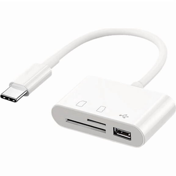 Type-C Card Reader, 3-in-1 Otg Adapter with Sd, Android Phones Tablets and Laptops, Nan, White, 6.3 X 1.97 X 0.51 in