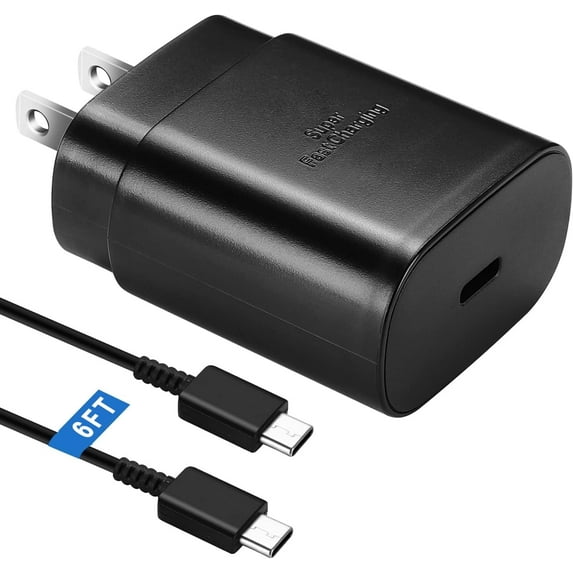 Type C Charger, 2-Pack 25W Type C Super Fast Charging Block with 6ft USB C Android Charger Cable Compatible with Galaxy S23 Ultra/S23+/S22/S21/S20