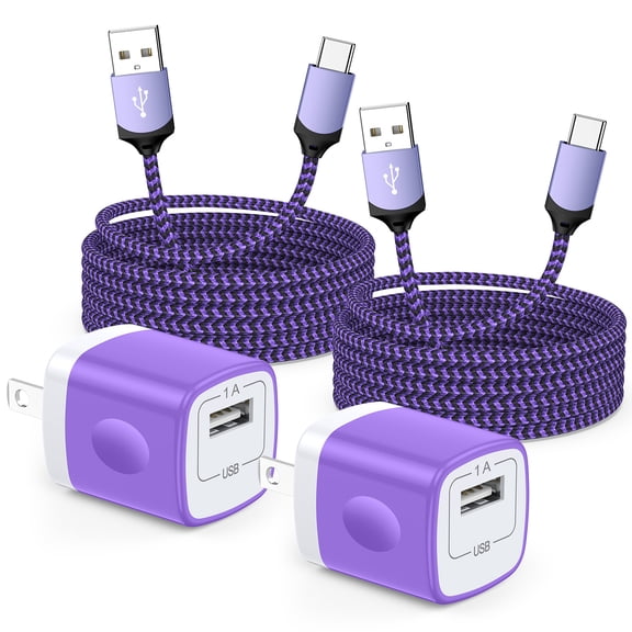Type C Charger, 2 Pack USB C Charger Block with 6FT USB C Charging Cable, USB C Block Fast Charging Wall Charger Adapter Charging Box USB Brick Cube Box with Type C Phone Charger Cords, Purple