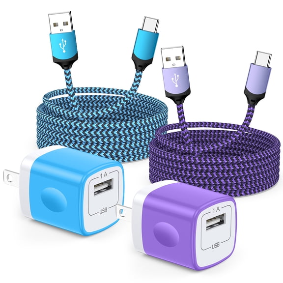 Type C Charger, 2 Pack USB C Charger Block with 6FT USB C Charging Cable, USB C Block Fast Charging Wall Charger Adapter Charging Box USB Brick Cube Box with Type C Phone Charger Cords, Mixed
