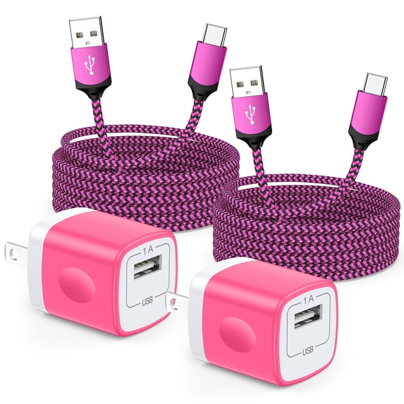 Type C Charger, 2 Pack USB C Charger Block with 6FT USB C Charging Cable, USB C Block Fast Charging Wall Charger Adapter Charging Box USB Brick Cube Box with Type C Phone Charger Cords, Pink