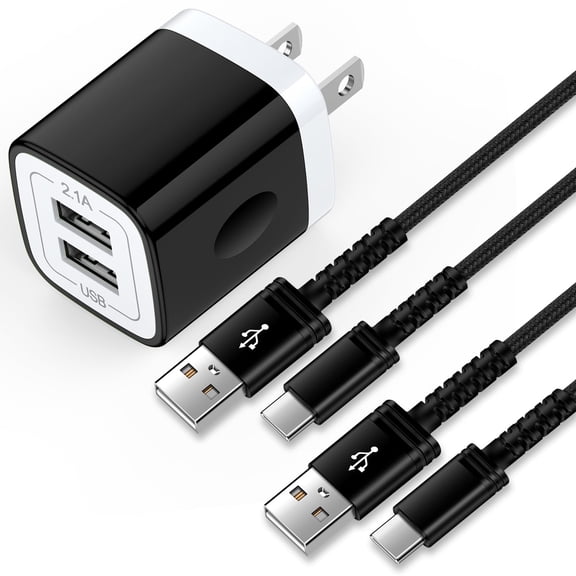 Type C Charger Block,2.1A 2 Port Charging Block with 2pcs 6FT USB C Cable,USB Wall Charger Adapter Plug Fast Charging Station Power Base w/Type C Charging Cable Compatible for Sumsung, Android,Black