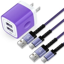 Type C Charger Block,2.1A 2 Port Charging Block with 2pcs 6FT USB C Cable,USB Wall Charger Adapter Plug Fast Charging Station Power Base w/Type C Charging Cable Compatible for Sumsung, Android,Purple
