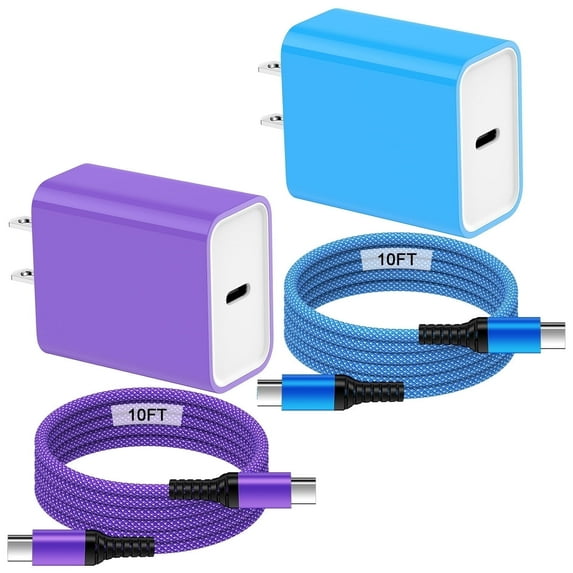 Type C Charger Block fits for iPhone Charger Block, 2 Pack USB C Charger with 10FT USB C to C Cable PD60W USB C Cable with charger block, USB C Block Charger Brick Adapter Comtiable with iPhone 16/15