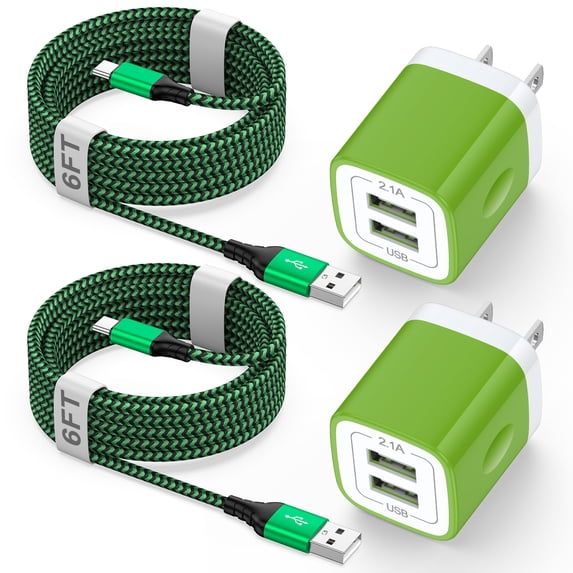 Type C Charger Block, 2 Pack USB Wall Charger with 6FT Type C Charging Cable Cord USB-C Charging Cable, Dual Port Phone Charger Android Fast Charger Block USB Plug Adapter USB Charging Block[Green]
