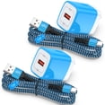 thumbnail image 1 of Type C Charger Block, 2Pack QC 18W Charging Block with 10FT USB C Charging Cable,USB C Wall Charger Plug Fast Charging Station Android Phone Charger Cords Compatible for iPhone Samsung Android,Blue, 1 of 9
