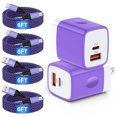 thumbnail image 1 of Type C Charger Block, 2pcs 20W Fast Charging Block USB C Brick with 4pcs 6ft USB C Cable Type C Charging Cords,USB C Wall Charger Type C Charger Station Compatible for iPhone Charger 17 16 15[Purple], 1 of 9
