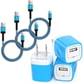 thumbnail image 1 of Type C Charger Block, 3 Pack Charging Block with 10FT USB C Cable, USB Wall Charger Adapter Plug Fast Charging Station Power Base with Type C Charging Cable Compatible for Samsung Android, Blue, 1 of 7