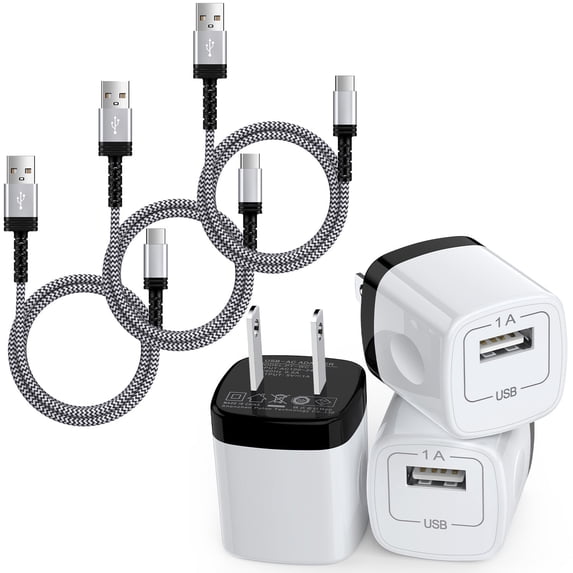 Type C Charger Block, 3 Pack Charging Block with 10FT USB C Cable, USB Wall Charger Adapter Plug Fast Charging Station Power Base with Type C Charging Cable Compatible for Samsung Android, White