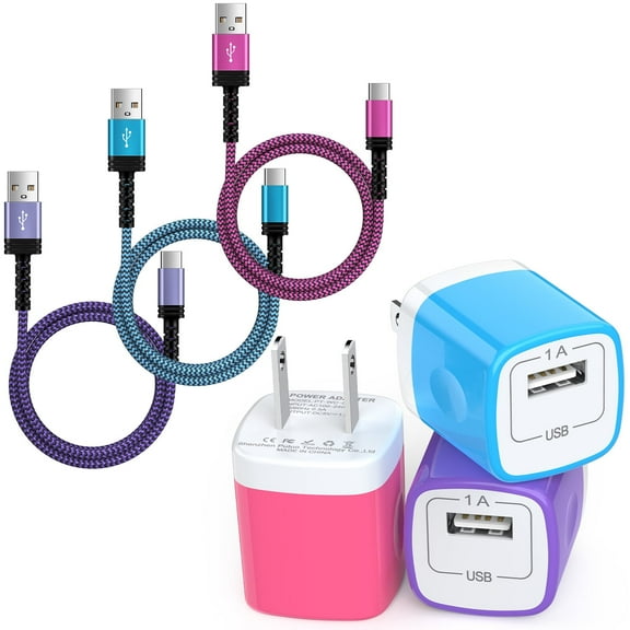 Type C Charger Block, 3 Pack Charging Block with 10FT USB C Cable, USB Wall Charger Adapter Plug Fast Charging Station Power Base with Type C Charging Cable Compatible for Samsung Android, Mixed