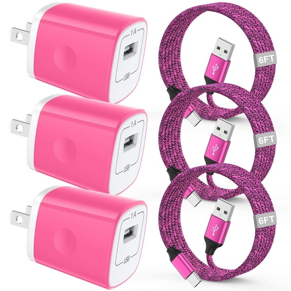 Type C Charger Block, 3pcs USB Block with 6FT Type C Cable Cord, Hootek USB C Charger Block with USB A to USB C Charging Cable, Type C Wall Charger Brick for Android Charging Cords USB-C Phone Cables