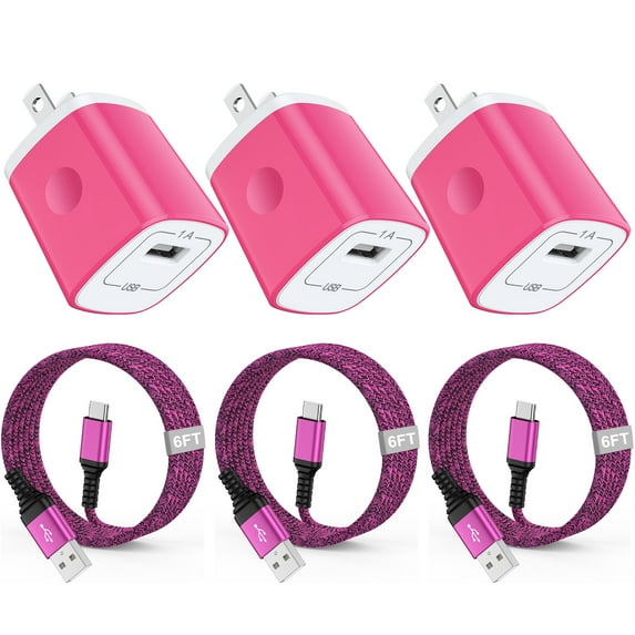 Type C Charger Block, 3pcs USB Block with 6FT Type C Cable Cord, Hootek USB C Charger Block with USB A to USB C Charging Cable, Type C Wall Charger Brick for Android Charging Cords USB-C Phone Cables