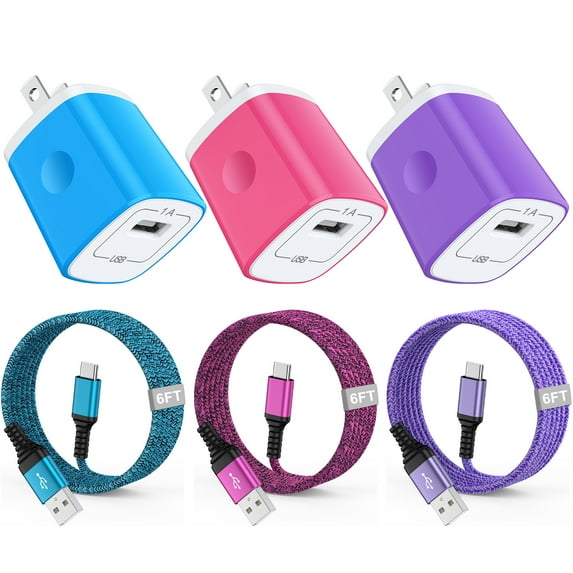 Type C Charger Block, 3pcs USB Block with 6FT Type C Cable Cord, Hootek USB C Charger Block with USB A to USB C Charging Cable, Type C Wall Charger Brick for Android Charging Cords USB-C Phone Cables