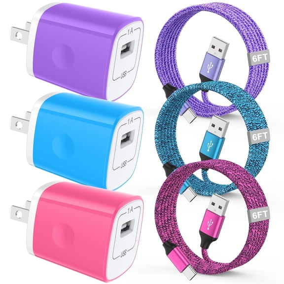 Charger Block, 3 Pack USB Charging Block Type C Charger USB Wall Charger Block Charger Adapter with 6FT Type C Charging Cable USB C Cable Cord Phone Cables, Android Charger Phone Charger USB Brick