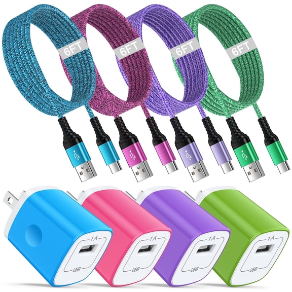 Type C Charger Block, 4pcs USB Block with 6FT Type C Cable Cord, Hootek USB C Charger Block with USB A to USB C Charging Cable, Type C Wall Charger Brick for Android Charging Cords USB-C Phone Cables
