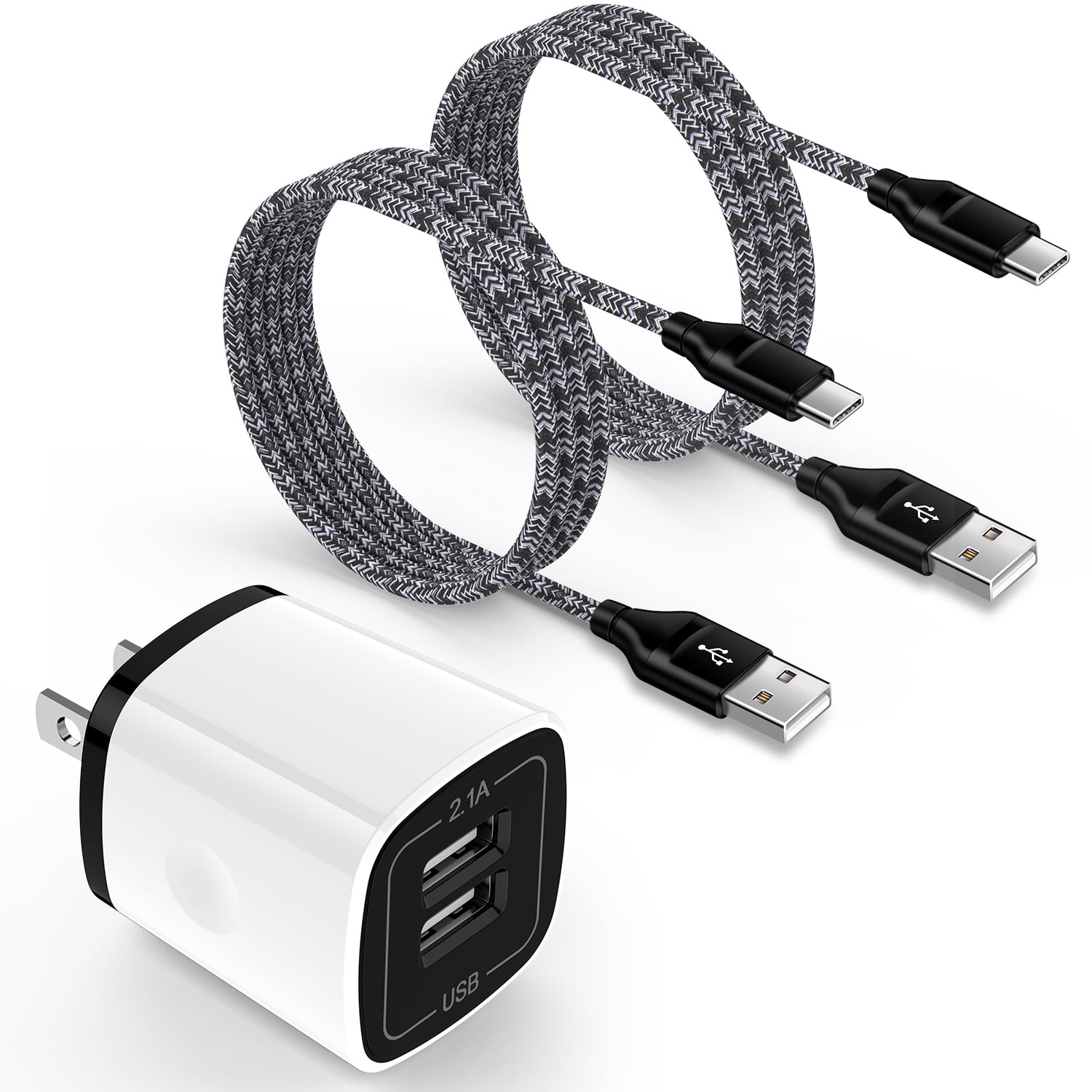 Type C Charger Block, Dual Port Wall Charger Adapter with 2pcs Type C Charging Cable 6FT, USB C Charger Fast Charging USB Brick Cube Power Base Charger Station Compatible for iPhone Samsung, Black