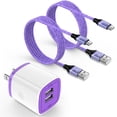 thumbnail image 1 of Type C Charger Block, Dual Port Wall Charger Adapter with 2pcs Type C Charging Cable 6FT, USB C Charger Fast Charging USB Brick Cube Power Base Charger Station Compatible for iPhone Samsung, Purple, 1 of 8