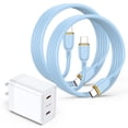 thumbnail image 1 of Type C Charger Block Fast Charging, Dual Port PD 25W Charger Block with 2pcs 6FT USB C to C Cable, USB C Block Wall Charger Adapter Charger Station Compatible for iPhone Samsung Android, Blue, 1 of 7