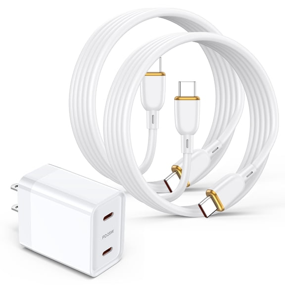 Type C Charger Block Fast Charging, Dual Port PD 25W Charger Block with 2pcs 6FT USB C to C Cable, USB C Block Wall Charger Adapter Charger Station Compatible for iPhone Samsung Android, White