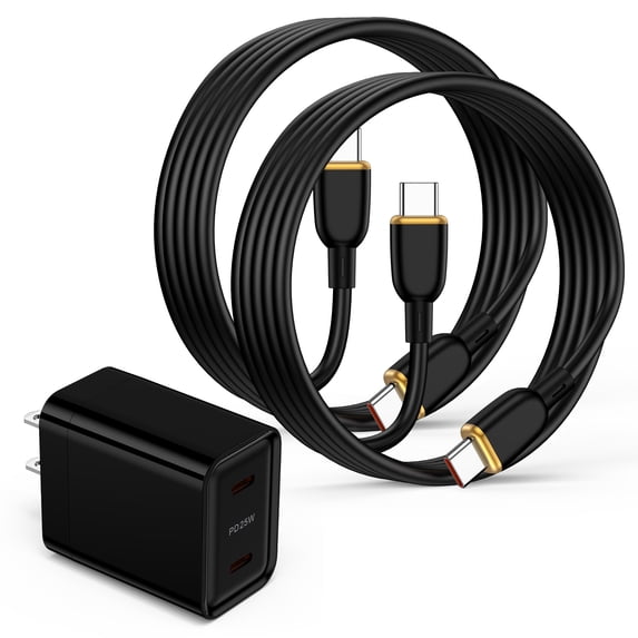 Type C Charger Block Fast Charging, Dual Port PD 25W Charger Block with 2pcs 6FT USB C to C Cable, USB C Block Wall Charger Adapter Charger Station Compatible for iPhone Samsung Android,Black