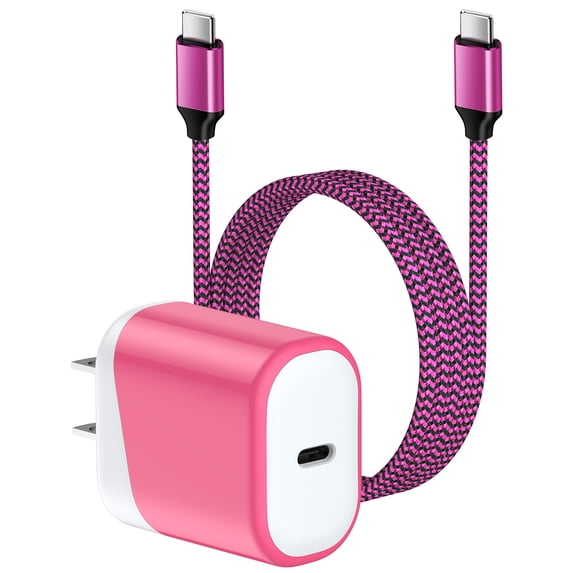 Type C Charger Block Fast Charging, PD 20W Charging Block with Type C to C Cable 6FT, USB C Block Charger Wall Adapter Plug Charger Station Power Base Compatible for iPhone Samsung Android, Pink