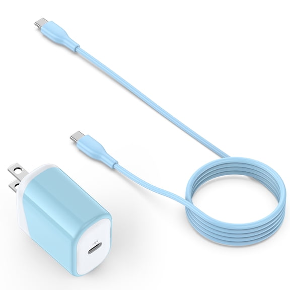 Type C Charger Block Fast Charging, PD 20W USB C Wall Charger with Type C to C Cable 6FT, USB C Charger Fast Charging Type C Brick Cube Charger Adapter Compatible for iPhone Samsung Android, Blue