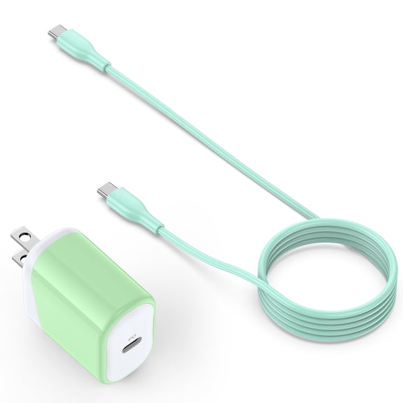 Type C Charger Block Fast Charging, PD 20W USB C Wall Charger with Type C to C Cable 6FT, USB C Charger Fast Charging Type C Brick Cube Charger Adapter Compatible for iPhone Samsung Android, Green