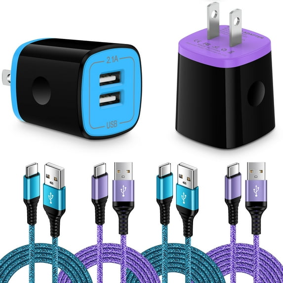 Type C Charger Block, Hootek 2 Pack 2.1A USB Charger Block with 4Pack Type C Cable Charging Cord 10FT+6FT USB C Charging Cables, Dual Port Charger USB Brick Charger Box Charging Block for Samsung