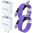 thumbnail image 1 of Type C Charger Block，Hootek 2 Pack USB Wall Charger with 10FT Type C Cable, 18W Fast Charging Block USB Charger Adapter with USB C Charing Cable Type C Block USB Plug Cube USB Cables USB Brick,Purple, 1 of 9