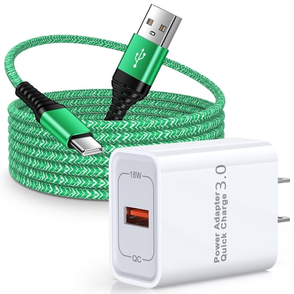 Type C Charger Block，Hootek USB Block with 10FT Type C Cable, 18W Fast Charging USB Charger Adapter with USB C Cable Type C Wall Charger Plug Cube USB Cables USB Brick for Android Samsung, Green