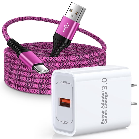 Type C Charger Block，Hootek USB Block with 10FT Type C Cable, 18W Fast Charging USB Charger Adapter with USB C Cable Type C Wall Charger Plug Cube USB Cables USB Brick for Android Samsung, Pink