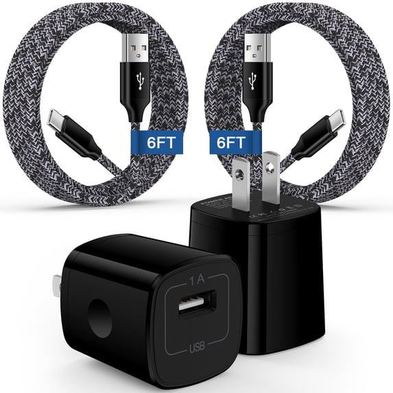 Type C Charger Block, USB C Cable Fast Charging Cable 6FT with USB Wall Charger Block,Hootek USB A to USB C Cable Charging Cords, Charger Block for Android Charger Fast Charge Charger Adapter,Black
