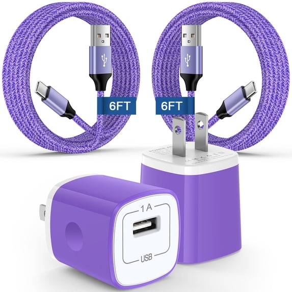 Type C Charger Block, USB C Cable Fast Charging Cable 6FT with USB Wall Charger Block,Hootek USB A to USB C Cable Charging Cords, Charger Block for Android Charger Fast Charge Charger Adapter, Purple